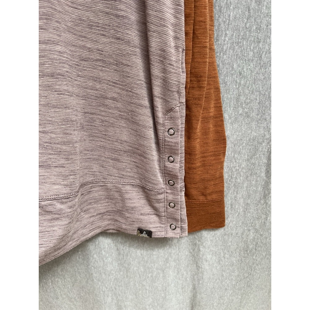 prAna Shirt Womens Sz M Orange Pink Long Sleeve Raglan Side Snap Hem Lightweight - Picture 3 of 5
